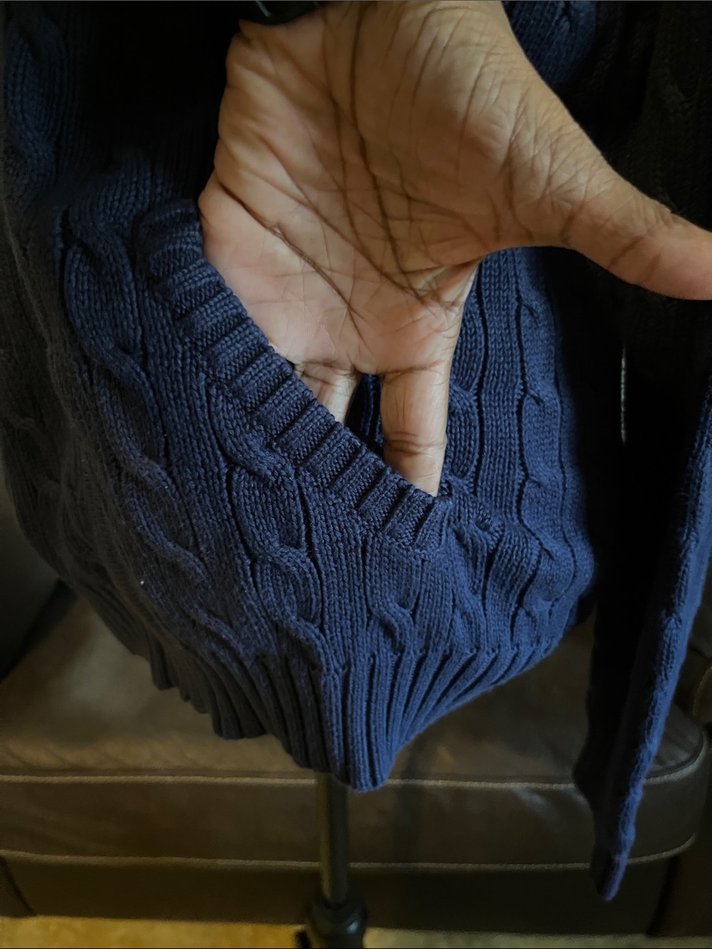 Polo Ralph Lauren Cable-Knit Cotton Full-Zip Hoodie Sweater Classic Navy Preppy - Picture 5 of 8